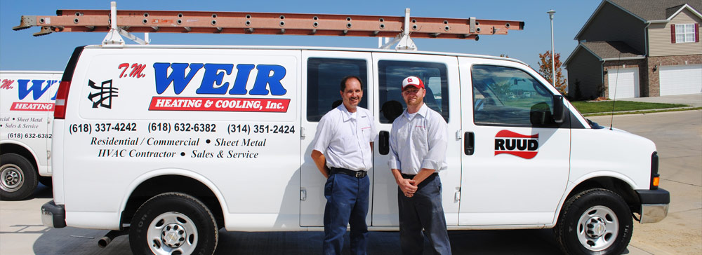 Weir Heating and Cooling staff standing in front of maintenance truck | HVAC Company in Cahokia, IL